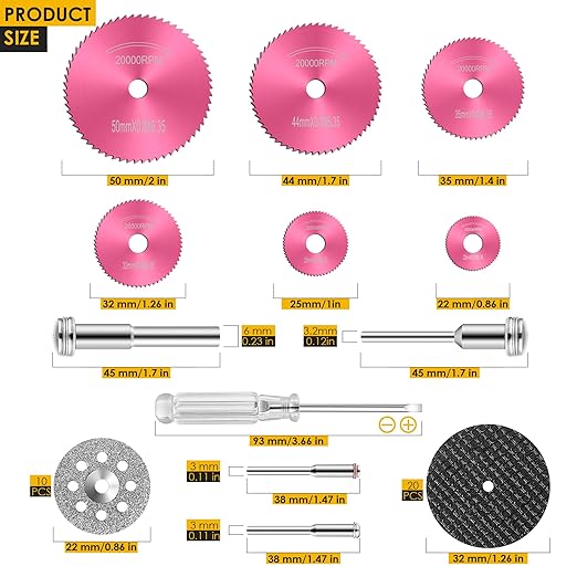 44pcs Pink Cutting Wheel Set Compatible with Plastic for Rotary Tool, HSS Circular Saw Blades 6pcs, Resin Cutting Discs 20pcs, 545 Diamond Cutting Wheels 10pcs