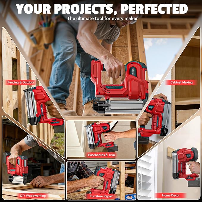 18GA Cordless 2" Brad Nailer Compatible with Milwaukee 18V (Tool Only), 2-in-1 Nail/Staple Gun, Tool-Free Jam, Adjustable Depth, 2 Modes with 400 Nails/Staples for Woodworking, Carpentry
