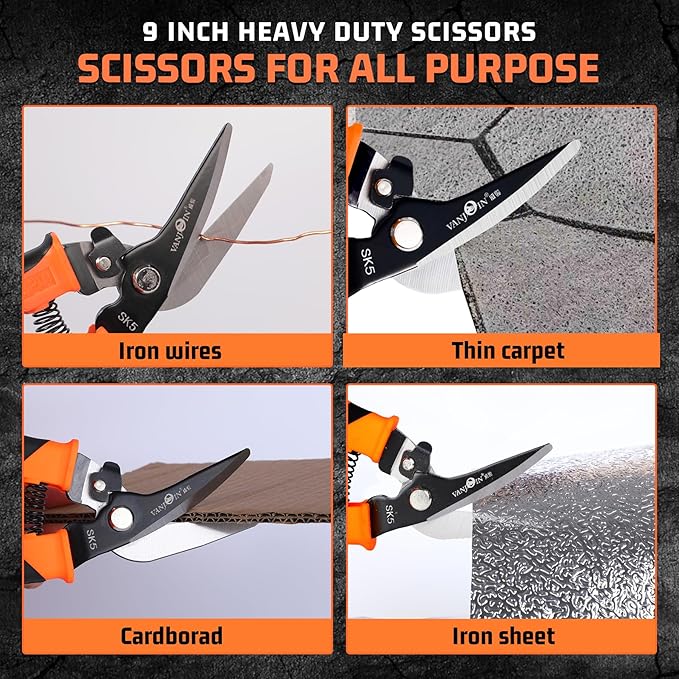 9'' Scissors Heavy Duty, Carpet Cutter with SK-5 Steel Blade, Multipurpose Carpet Cutting Scissors All Purpose for Carpet/Cardboard/Recycle