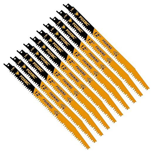 FOXBC Wood Pruning Reciprocating Saw Blades, 12 Inch Pruning Saw Blades 5TPI for Tree Trimming, Wood Wet Cutting, 10-Pack