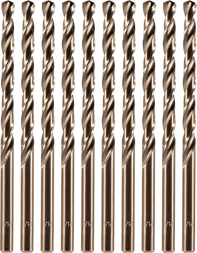 amoolo 3/16" Cobalt Drill Bit (10 Pcs), M35 HSS Metal Drill Bits Set for Hard Metal, Stainless Steel, Cast Iron Box of 10