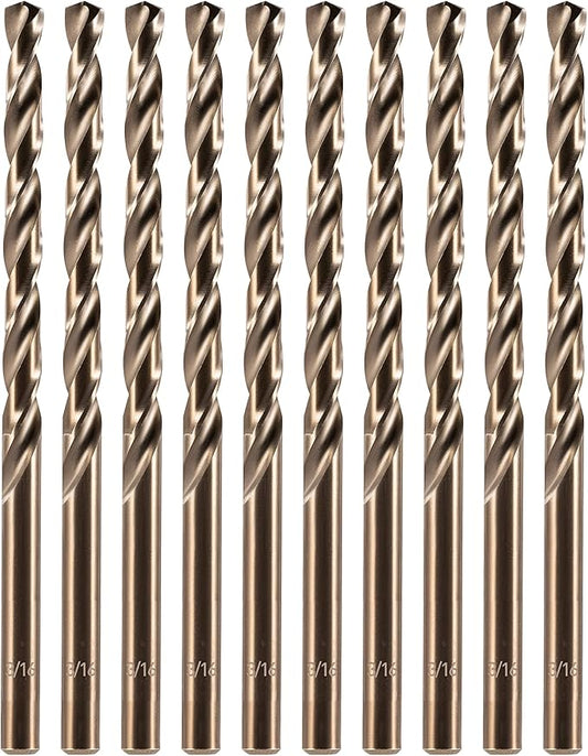 amoolo 3/16" Cobalt Drill Bit (10 Pcs), M35 HSS Metal Drill Bits Set for Hard Metal, Stainless Steel, Cast Iron Box of 10