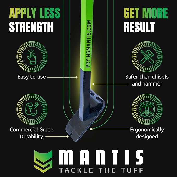 Mantis - Large Pry Bar | Ergonomic Designed Pry Bar for Quick Easy Removal of Carpet Tack Strips, Underlayment, and Sheet Vinyl, While Standing on Your Feet.