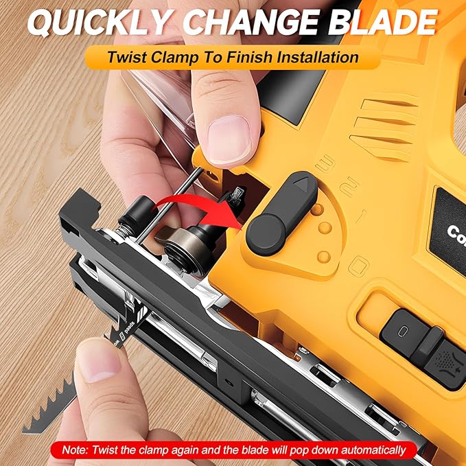 Jig Saw Compatible with Dewalt 20V Max Battery (No Battery), Cordless Jig Saw Brushless Jigsaw Tool with LED Light, 0°- 45° Bevel Cuts, 3 Orbital Settings for Straight/Curve/Circle Cutting
