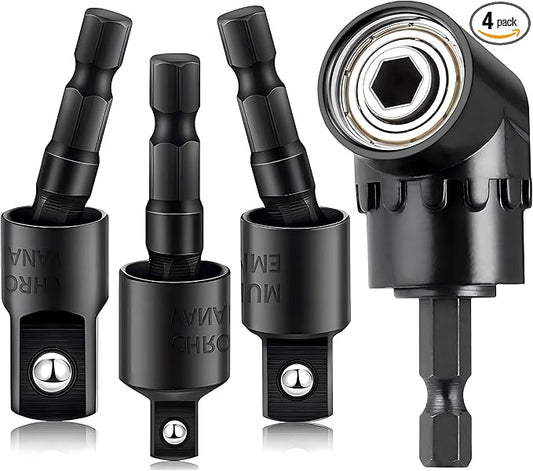 Right Angle Drill 105 Degree Right Angle Screwdriver set Drill Hex Bit Socket Adapter,360째Rotatable 3Pcs 1/4" 3/8" 1/2" Cr-V Hex Shank Impact Grade Driver Socket Adapter/Extension Set Drill Bit