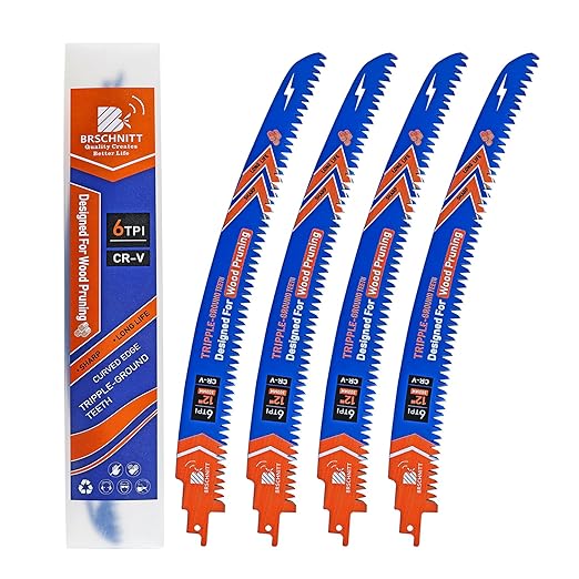 Japanese Teeth Reciprocating Saw Blades 12" 4PCS - Curved Edge Wood Pruning Saw Blades 6TPI for Tree Trimming,Wood Cutting,Cr-V Sabre Saw Pruning Blade
