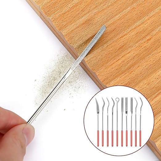 Needle Files - 10-Piece Diamond Needle File Set,Mini Metal Curved Files for Jewelry,Stone Carving, and Miniature Models (140mm / 5.5 inches)