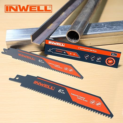 2PCS Tungsten Carbide Reciprocating Saw Blade, 8TPI Heavy-Duty Saw Blades for Thick Metal, Cast Iron, and Stainless Steel, Long-Lasting Blades for Demolition and Industrial Cutting (6 Inch)