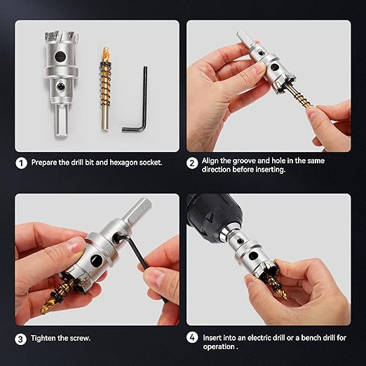 Hole Saw 1-1/2" (38mm) Heavy Duty Carbide with 2 Pilot Drill Bits - Metal Hole Cutter Cuts Stainless Steel, Iron, Copper, Brass, Plastic