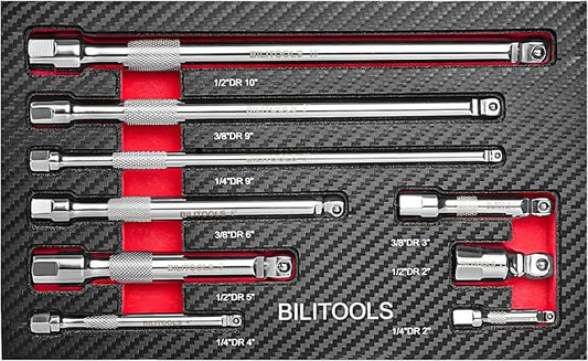 BILITOOLS 9-Piece Hex Wobble Extension Set, 2 in 1, 1/4 in, 3/8 in, 1/2 in, Chrome Vanadium Steel