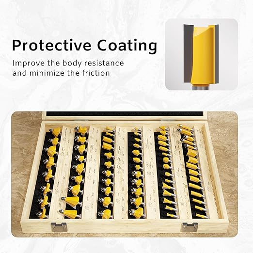 CSOOM 70PCS Router Bits Set - 1/4??Shank, Carbide Tipped Router Bits for Professional Woodworking, Includes Multiple Shapes , Yellow,for Professional and Beginners Carpenter