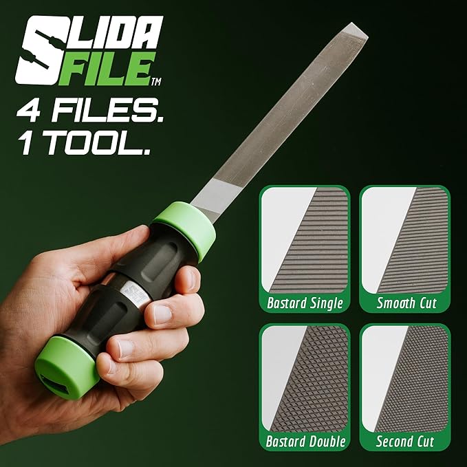 Slida File 4-in-1 Metal File Tool – Bastard, Smooth, Double & Second Cut Set – Compact Hand Shaping Tool for Metal, Steel – Ergonomic Handle – Fits Toolbox – DIY & Pro Use