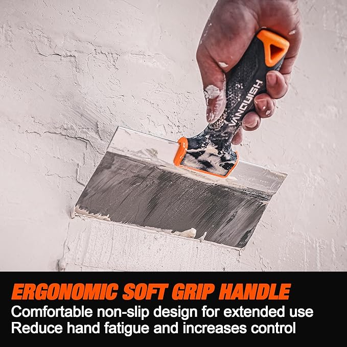 VANQUISH 8 Inch Stainless Steel Drywall Taping Knife, Soft Grip Handle, Perfect for Drywall Joint Taping, Finishing & Patching 3590