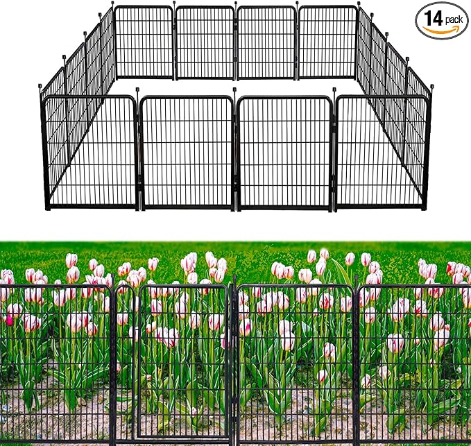 40in(H) Doorless Fence for Garden 14 Panels竊?31.2 Ft(L) Barrier, Outdoor Garden Protection for Dogs Low Threshold,Indoor Fence Without Gate