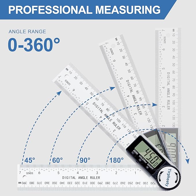 Digital Angle Finder Protractor, 3rd Generation Quick Display Angle Gauge Ruler, 7-Inch (200mm) Professional Measuring Tool for Woodworking, Carpentry, and Construction