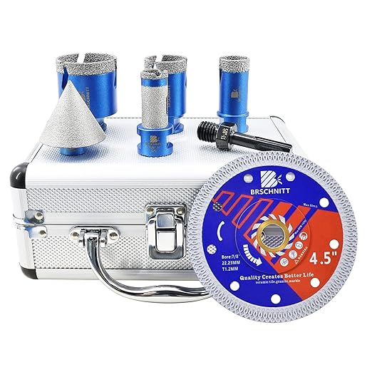 Diamond Core Drill Bit Set - BRSCHNITT Tile Hole Saw Kit 1" 1-3/8"2"& 4/5" Finger Bit & 2" Chamfer Bit for Porcelain Tile Ceramic Marble Granite&Diamond Blade