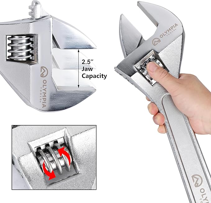 Olympia Tools 24" Adjustable Wrench, Heavy Duty Drop Forged Steel, Chrome Plated, Precision Machined Jaws, Rust Resistant