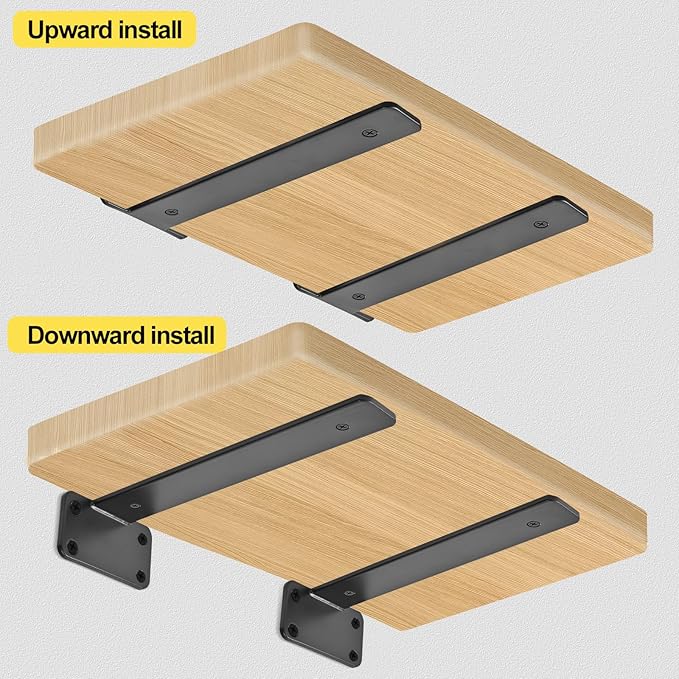 6 Pack - 7 inch Black Hidden L Shelf Bracket (1/5 Inch Thicked) Iron Floating Shelf Brackets Rustic Industrial Metal Brackets for Shelf Support