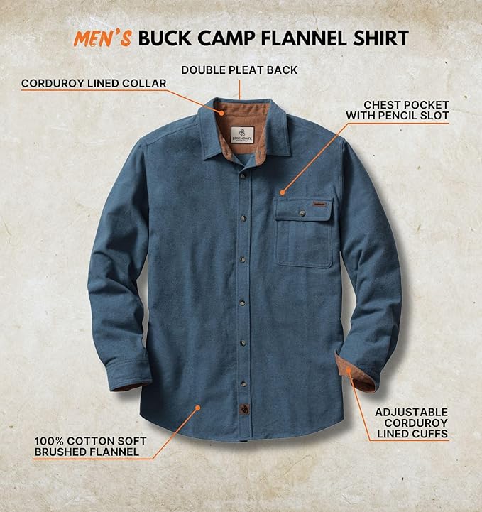 Legendary Whitetails Men's Flannel Shirt Long Sleeve Button Down 100% Cotton
