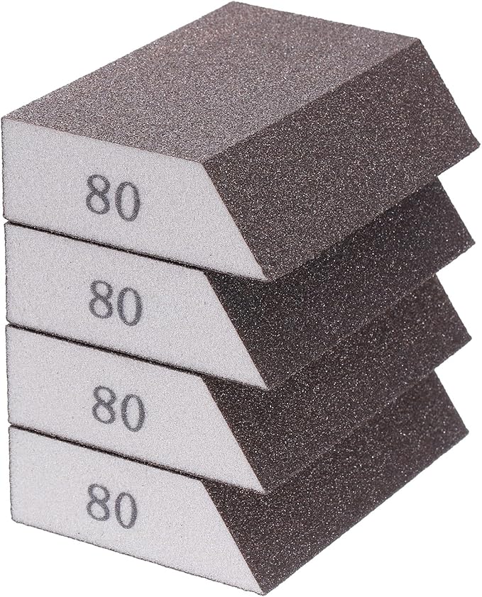 HARFINGTON 4pcs Sanding Sponge Blocks 180-220 Grit Sanding Sponge with Angled Edge 4"x2.8"x1", Washable and Reusable Foam Sanding Block for Polishing Kitchen Metal Wood Drywall Home