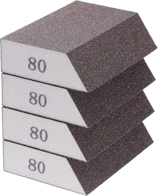 HARFINGTON 4pcs Sanding Sponge Blocks 180-220 Grit Sanding Sponge with Angled Edge 4"x2.8"x1", Washable and Reusable Foam Sanding Block for Polishing Kitchen Metal Wood Drywall Home