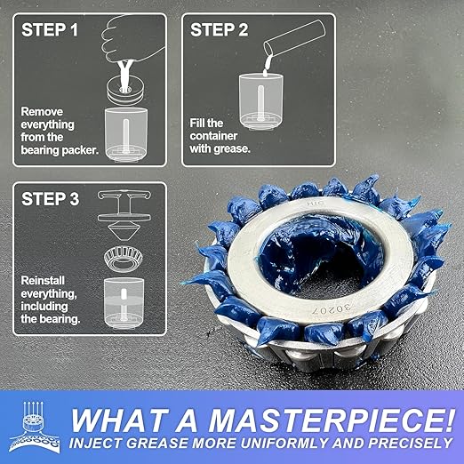 Rotation Handle Bearing Packer Tool - Inject Grease Safely, Easily, Effortlessly - Wheel Grease Packer with 50-Inch Drop Protection and Automatic Center Locator