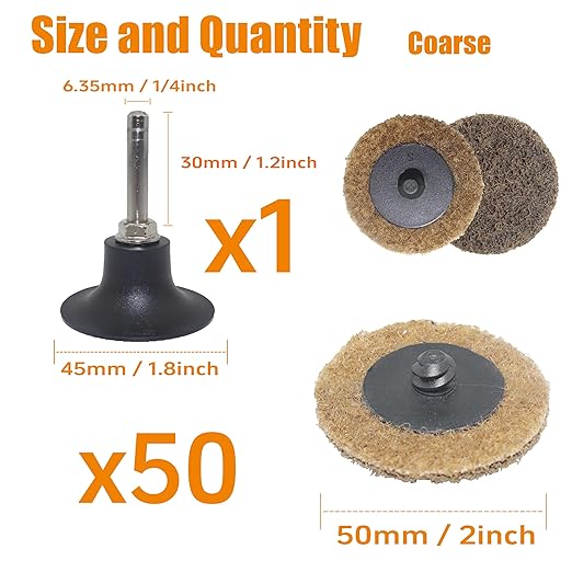 Merryland Surface Conditioning Disc 2 inch for Die Grinder, 2inch Coarse Quick Change Disc 50 Pack with 1/4 Inch Shank, Sanding Disc Nylon Non-Woven Disc Paint Rust Metal Steel Iron, DGTAA52C1