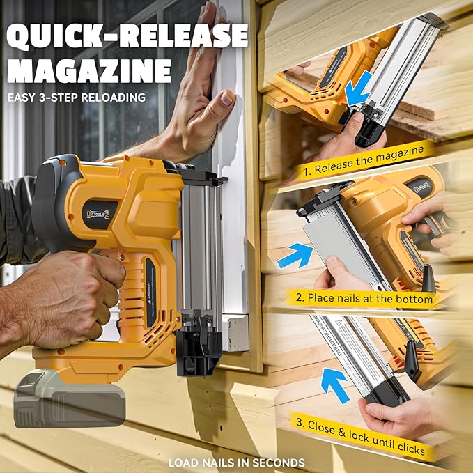 18GA Cordless 2" Brad Nailer Compatible with DeWalt 20V (Tool Only), 2-in-1 Nail & Staple Gun, Tool-Free Jam, Adjustable Depth, 2 Modes with 400 Nails/Staples for Woodworking,Trim,Carpentry