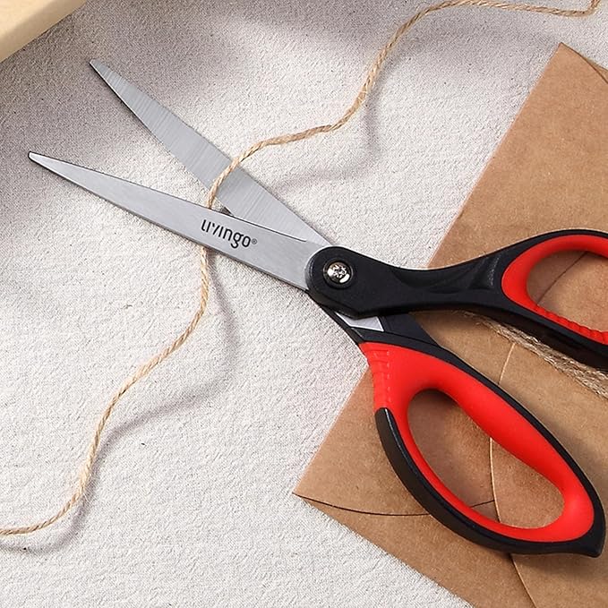 LIVINGO 8.5??Scissors All Purpose - Ultra Sharp Multipurpose 3 Pack Heavy duty Shears for Office, Home, School Sewing and Crafting Cutting Fabric, Paper, Red Comfort Grip
