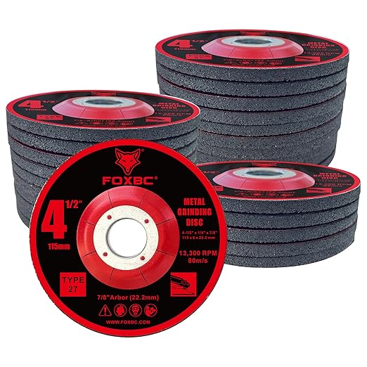 FOXBC 4-1/2 Inch Grinding Wheels for Angle Grinder, Aluminum Oxide Grinding Disc for Metal & Stainless Steel, Type 27, Depressed Center 4-1/2" x 1/4" x 7/8" - 25 Pack