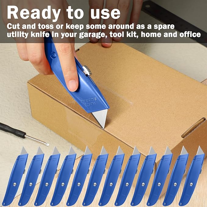 Reginary 20 Pcs Box Cutter Bulk Retractable Utility Knife Heavy Duty Aluminum Alloy Razor Knife for Cardboard Box Carton Opener for DIY, Factory, Home Office(Dark Blue)