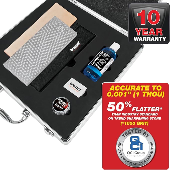Trend Essential Diamond Sharpening Kit with 300/1000 Grit Bench Stone, Lapping Fluid, Leather Strop, Honing Paste, Cleaning Block & Sharpening Solutions Guide, DWS/KIT/H