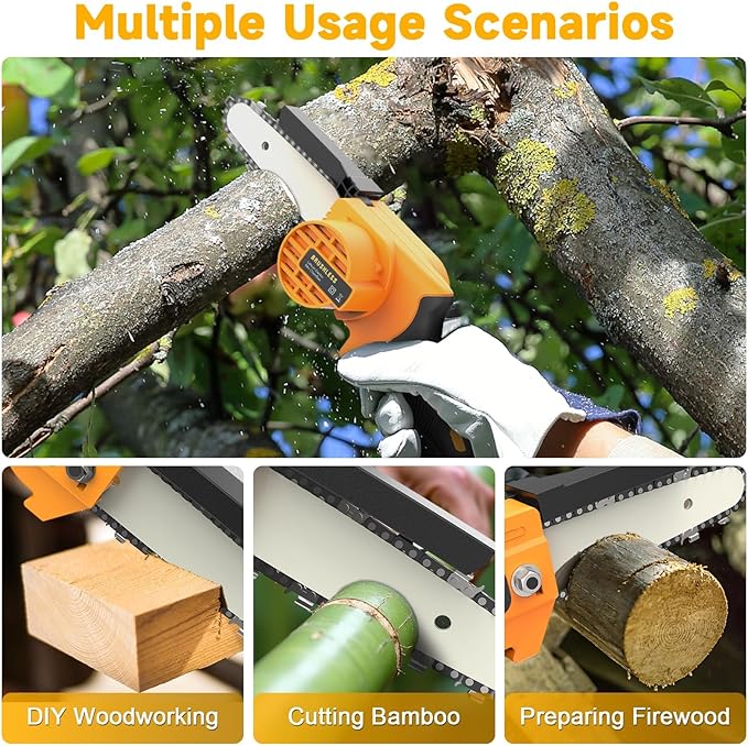 Mini Chainsaw Cordless 6 Inch, Brushless Electric Chainsaw with 2횞2000mAh Batteries, Battery Powered Chain Saw for Garden Pruning, Tree Trimming, Wood Cutting, Gift for DIYers