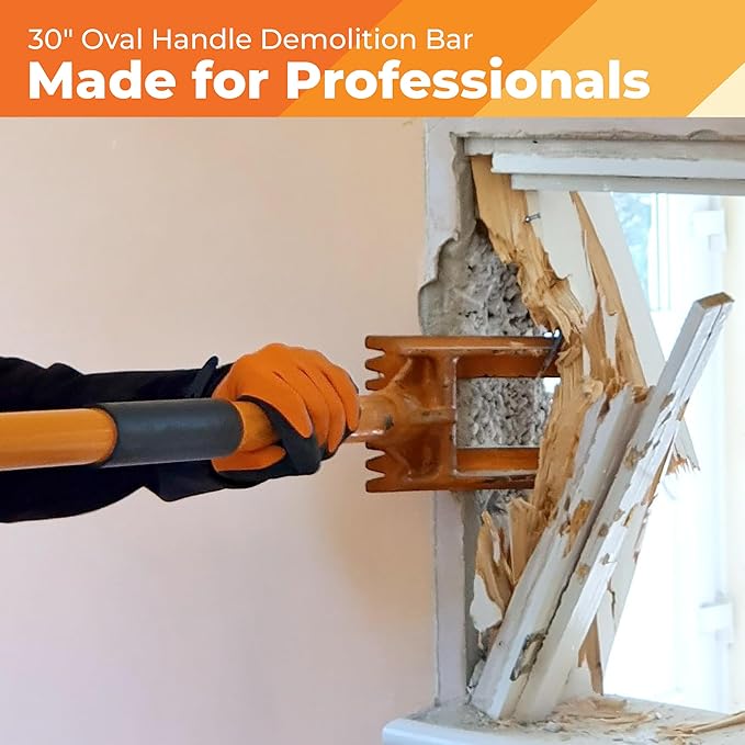 Gutster 30??Demolition Pry Bar & Crowbar ??Oval Handle Wrecking Bar for Ceiling & Wall Demo ??Heavy Duty Nail Puller Tool for Contractors, Firefighters & Home Renovations