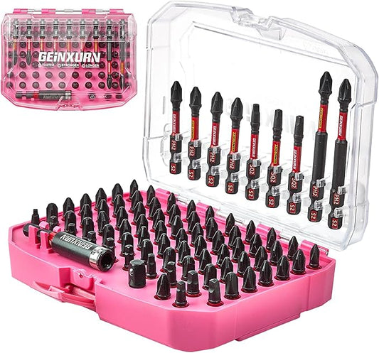 83Pieces Impact Screwdriver Bits Set, Magnetic S2 Steel Phillips/Square Insert Power Bits Tips Set with Impact Bit Holder and 1/4?쒾ocket Adapter (Pink Storage Box Case)