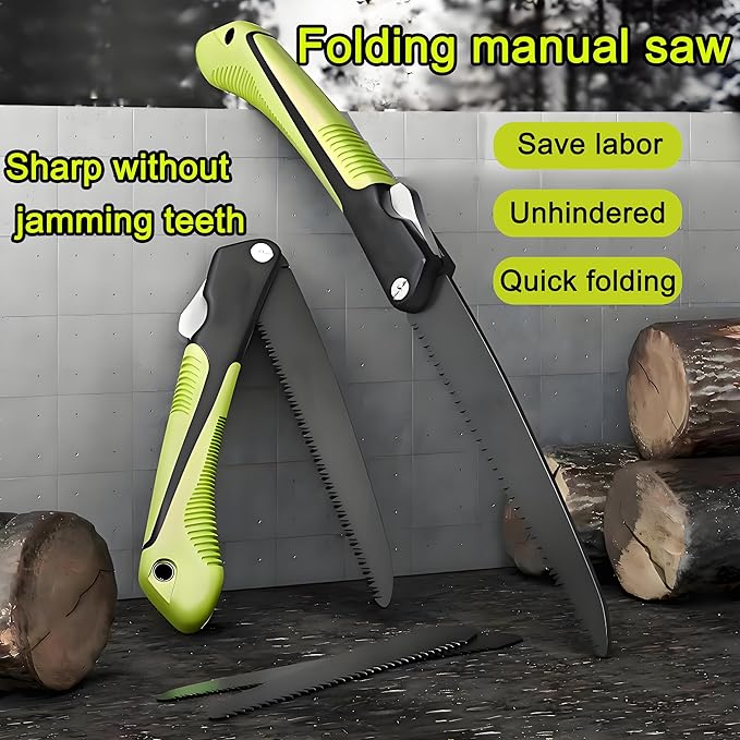 Folding Camp Saw for Cutting Branches, 9" Straight Blade | SK5 Steel Hand Saw, Ergonomic Handle, One-Hand Use, Secure Lock | Foldable Wood Pruning Tool for Camping, Gardening, Survival, Outdoors