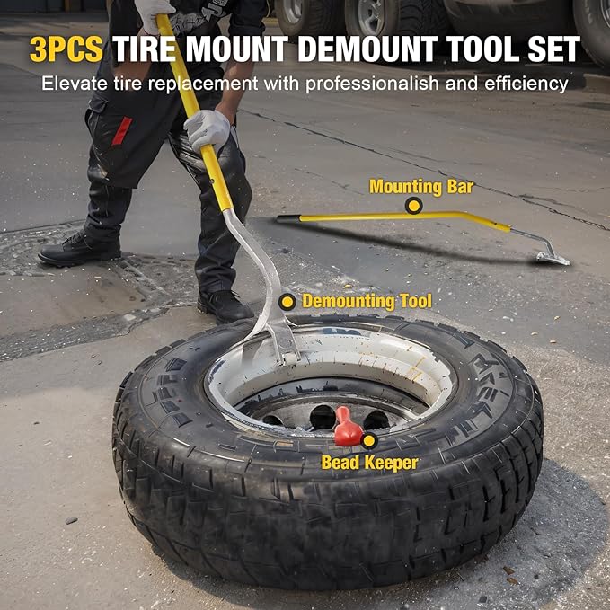 YELLOW JACKET Tire Mount Demount Tool, 22.5 to 24.5 inches, 3PCS Tire Changer Demount Tool with Extra Bead Keeper, Tire Changing Tools for Car Repairing Adapted to Aluminum and Steel Rims, Yellow