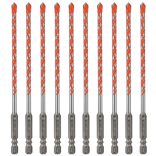 Concrete Carbide Drill Bits Hex Shank Masonry Cement Tile Drill Bit Set for Glass/Brick/Plastic/Cement/Tile 3/16" (10PCS)