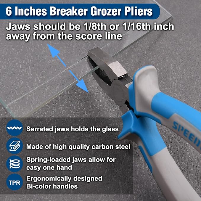 SPEEDWOX 14Pcs Premium Glass Running Breaking Pliers and Class Cutter Tools Kit Breaker Grozer Pliers Heavy Duty Glasses Cutting Tool with Rubber Tip Work Great for Stained Glasses, Tiles, Mosaic