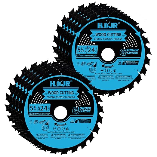 10-Pack 5-1/2 Inch 24-Tooth 20mm Arbor Woodworking Circular Saw Blade,Framing/General Purpose Wood Cutting Saw Blade,with Non-Stick Coating - TF, 5-1/2" 24T 20mm