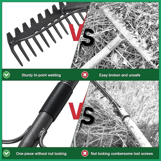 49'' Bow Rake 竊?7 Tines Metal Head Rakes with Stainless Steel Handle竊똇eavy Duty Garden Rake for Loosening Soil Gathering Leaf Leveling Lawn Farming Land Management Yarn Thatch Rake