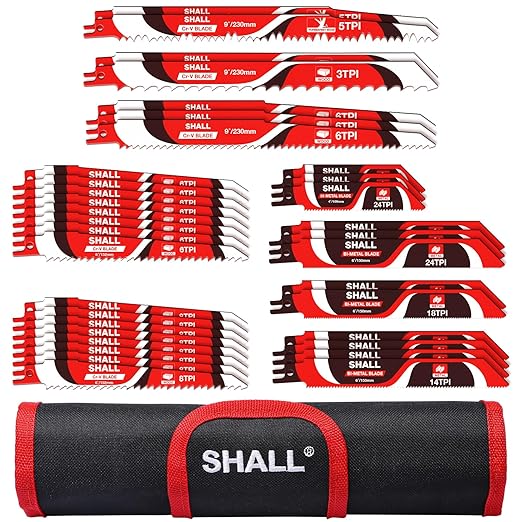 Shall Reciprocating Saw Blades (34pcs) Carbide Steel Replacement Saw Blade Kit for Tree Pruning, for Wood, Metal and Plastic, with Storage Bag