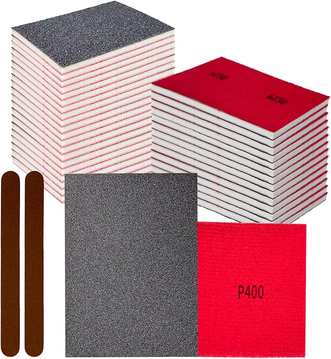 26PCS Sanding Sponge, Washable and Reusable Sanding Blocks, Hook & Loop Wet Dry Sandpaper Block for Drywall Metal Wood Furniture and Model Polishing, 400 Grit Sand Paper Assortment Pack