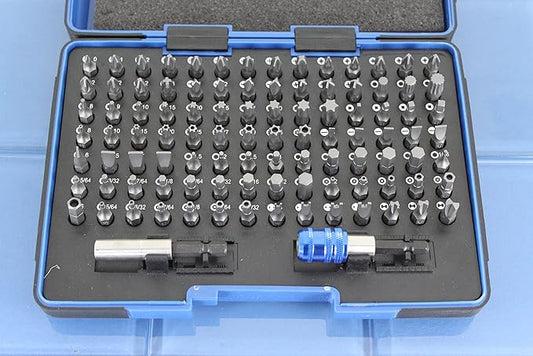 100 Piece Impact Ready Security Bits Screwdriver Set Kit with 2 Quick Chucks and Phillips, Torx, Slotted Flat, Pozi, Hex, Tri-Wing Pozi Clutch, Spline, Square, Spanner, TORQ-Set, Torx Tamper Bits