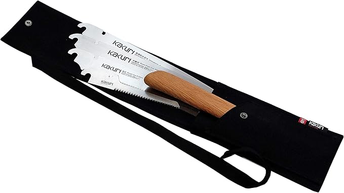 KAKURI Japanese Pull Saw Set for Standard Woodworking - Universal Cut 10.5", Semi-Fine Cut 10", Rough Cut 8.2", Keyhole 4" - Red Oak Handles with Oil Finish, Canvas Carrying Case - Made in Japan