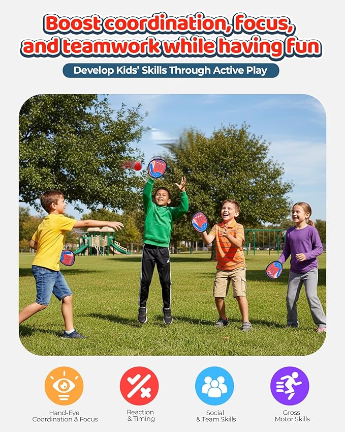 Toss and Catch Ball Game Set, Toddler Baseball Glove for Beach Pool Yard, Kids Sports & Outdoor Play Toys with Family, Fun Birthday Gift for Ages 3 4 5 6 7 8-12 Year Old Boys Girls