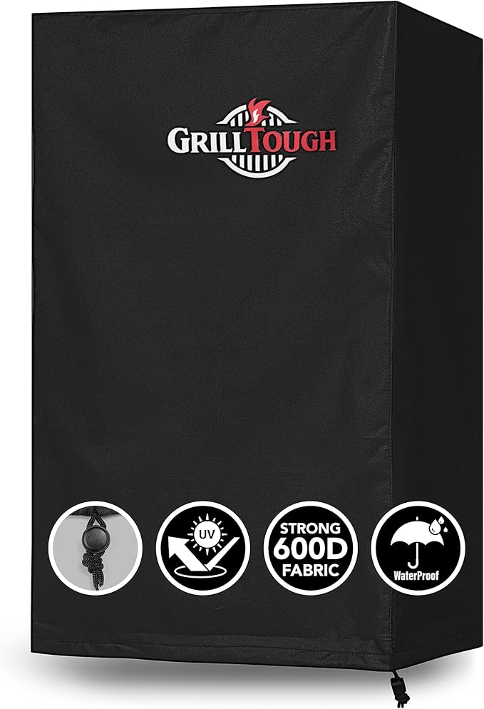 Heavy Duty Smoker Cover, 30 Inch ??Waterproof, Weather Resistant, UV & Fade Resistant with Adjustable Straps ??BBQ Cover for Flat Grill, Black