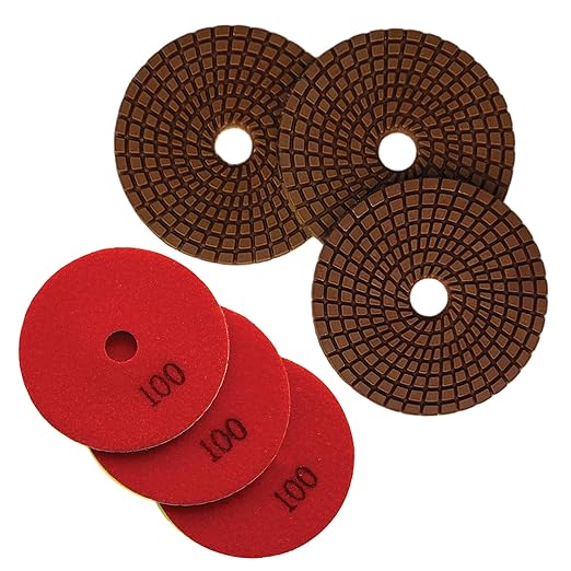 5" Wet Diamond Polishing Pads - 3 Packs of 100 Grit - Dark Resin for Granite, Quartz, Engineered Stone, Concrete Countertop
