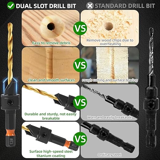 12Pcs HSS Adjustable Countersunk Drill Bits for Woodworking, Sizes #4, #6, #8, #10, #12, withMagnetic Extension Drill Bit & Storage Box, Professional Countersink Drill Bit Set