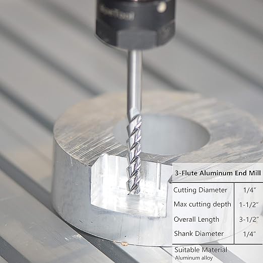 SpeTool 1/4 Shank Carbide End Mill for Aluminum Cut (3 Flutes, 3.5 inch Long) Non-Ferrous Metal Upcut CNC Spiral Router Bit